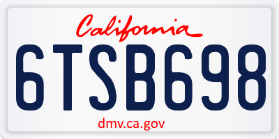 CA license plate 6TSB698