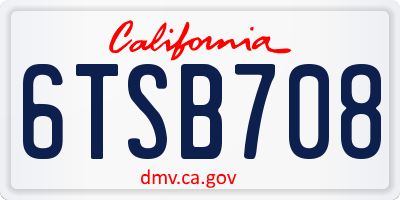 CA license plate 6TSB708