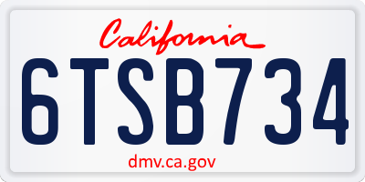 CA license plate 6TSB734