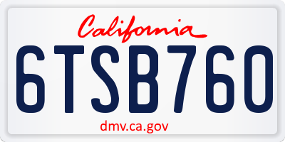 CA license plate 6TSB760
