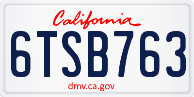 CA license plate 6TSB763