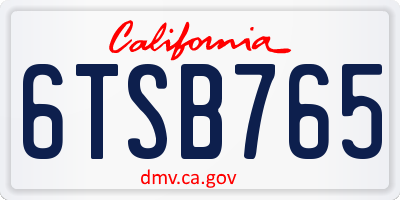 CA license plate 6TSB765