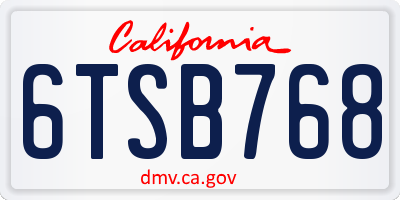 CA license plate 6TSB768