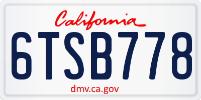 CA license plate 6TSB778