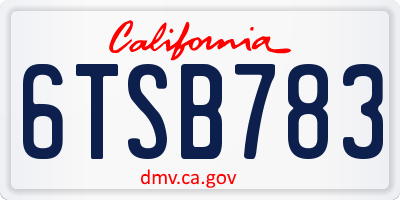 CA license plate 6TSB783