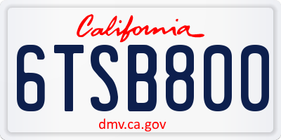 CA license plate 6TSB800