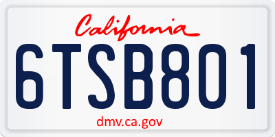 CA license plate 6TSB801