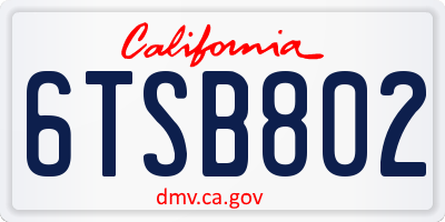 CA license plate 6TSB802