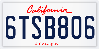 CA license plate 6TSB806