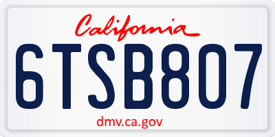 CA license plate 6TSB807