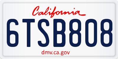 CA license plate 6TSB808