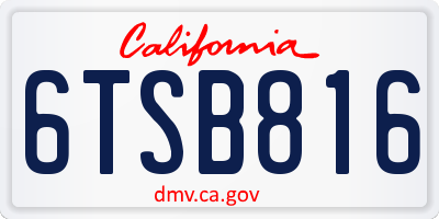 CA license plate 6TSB816