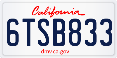 CA license plate 6TSB833
