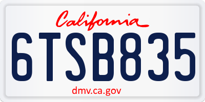CA license plate 6TSB835