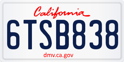 CA license plate 6TSB838
