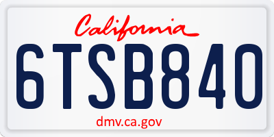 CA license plate 6TSB840