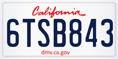 CA license plate 6TSB843