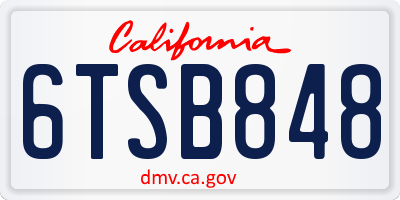 CA license plate 6TSB848