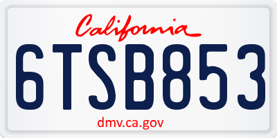 CA license plate 6TSB853