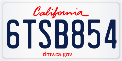 CA license plate 6TSB854