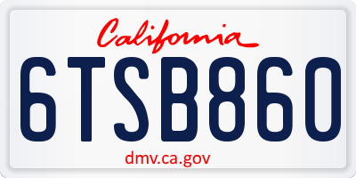 CA license plate 6TSB860