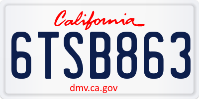 CA license plate 6TSB863