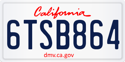 CA license plate 6TSB864
