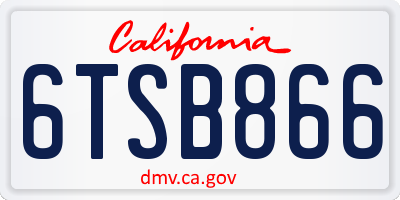 CA license plate 6TSB866