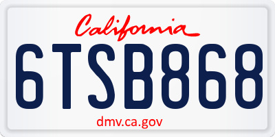 CA license plate 6TSB868