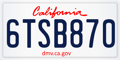 CA license plate 6TSB870