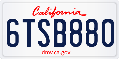 CA license plate 6TSB880