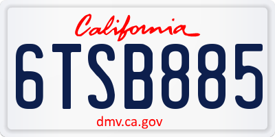 CA license plate 6TSB885