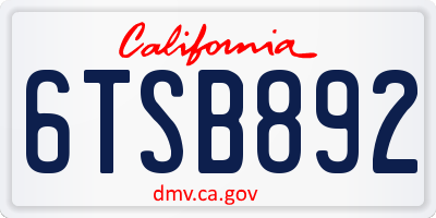 CA license plate 6TSB892