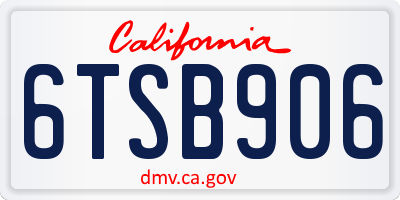 CA license plate 6TSB906