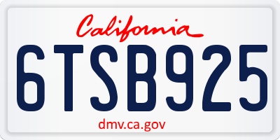 CA license plate 6TSB925