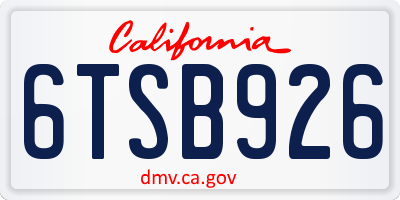 CA license plate 6TSB926