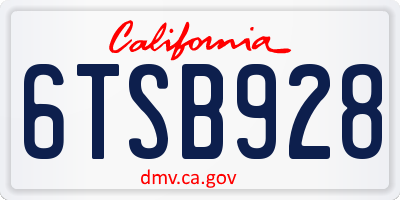 CA license plate 6TSB928
