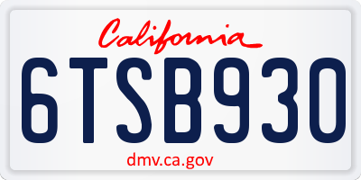 CA license plate 6TSB930