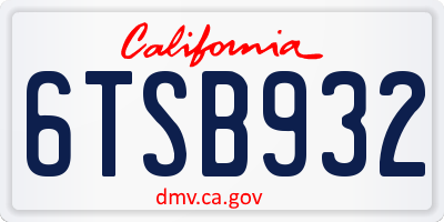 CA license plate 6TSB932