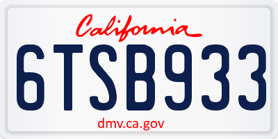 CA license plate 6TSB933