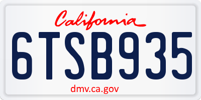 CA license plate 6TSB935