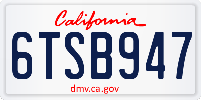 CA license plate 6TSB947