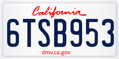 CA license plate 6TSB953