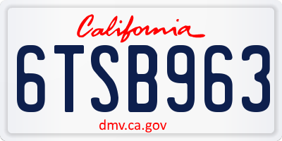 CA license plate 6TSB963