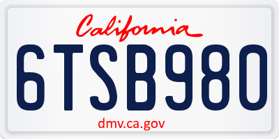 CA license plate 6TSB980