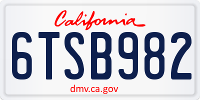 CA license plate 6TSB982
