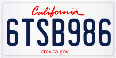 CA license plate 6TSB986