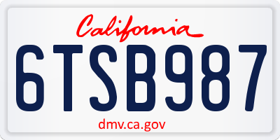 CA license plate 6TSB987