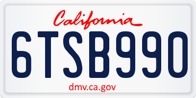 CA license plate 6TSB990