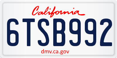 CA license plate 6TSB992